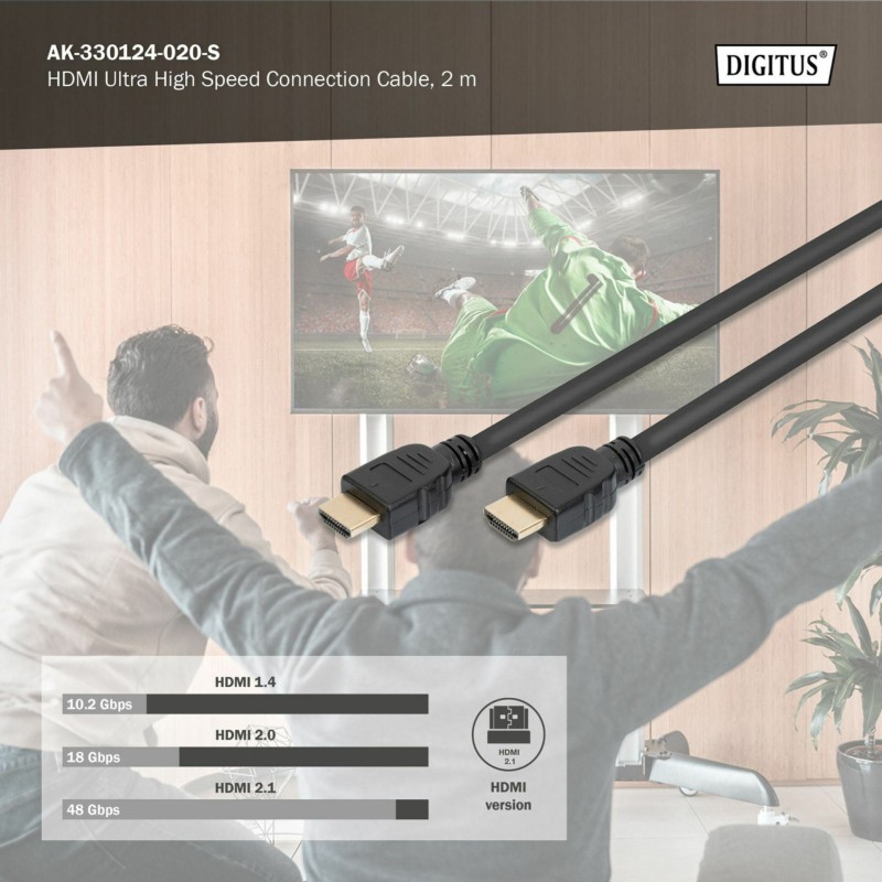 Kabel Digitus HDMI Ultra HD 8K 2m High Speed, črn AK-330124-020-S