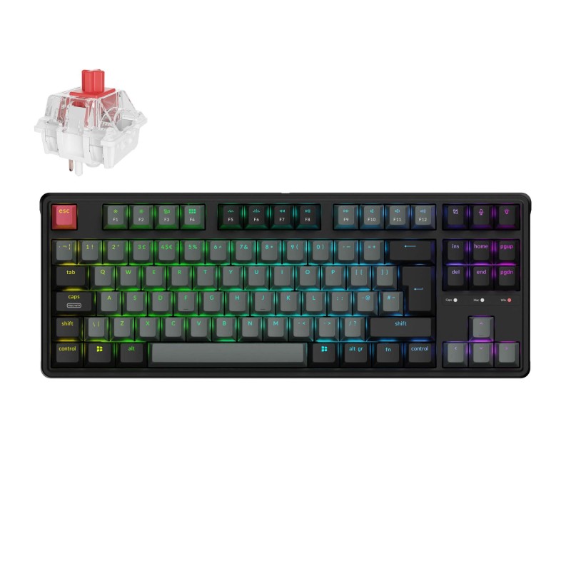 Tipkovnica Keychron C3 Pro, rdeča stikala, RGB, PBT, UK, črna