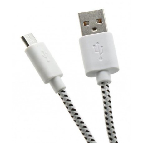 Kabel USB A-B mikro 1m SBOX bombažna zaščita, bel