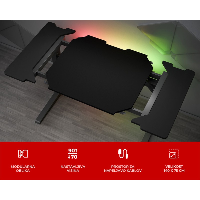 Gaming miza Genesis Holm Modular 140, RGB, črna