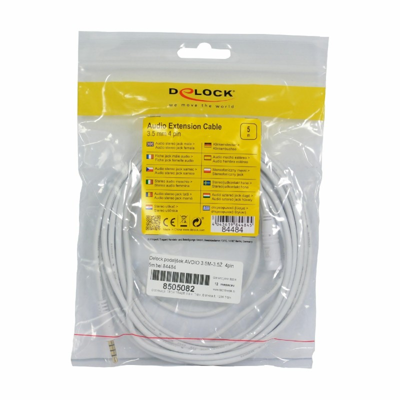 Podaljšek Delock AVDIO 3.5M-3.5Ž 4pin 5m bel 84484