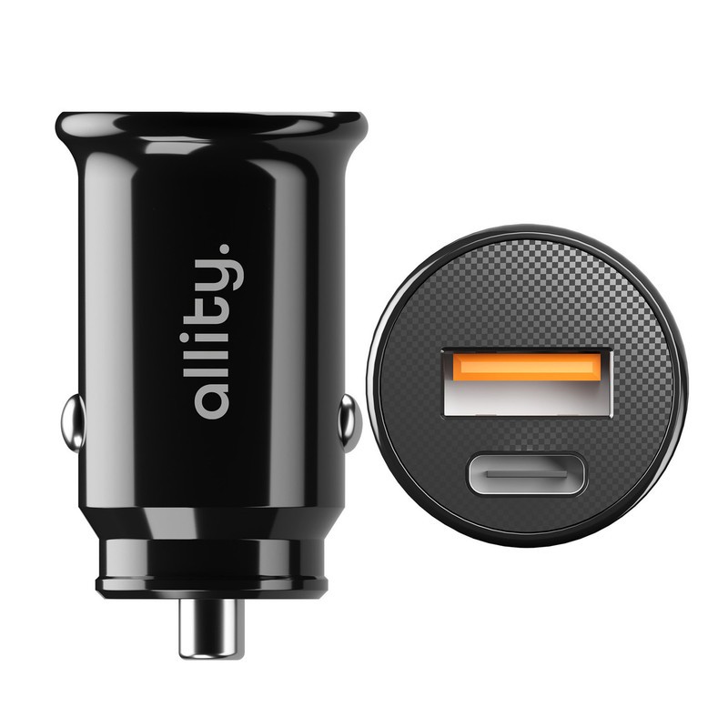 Avto polnilec ALLITY ACC-100, 30W, 12/24V, 1x USB-C, 1x USB-A, PD, QC, črn