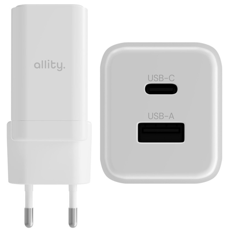 Polnilec ALLITY ATC-01 GaN, 45W, 1x USB-C, 1x USB-A, PD, QC, bel