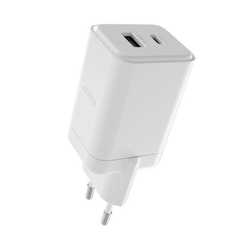 Polnilec ALLITY ATC-01 GaN, 45W, 1x USB-C, 1x USB-A, PD, QC, bel