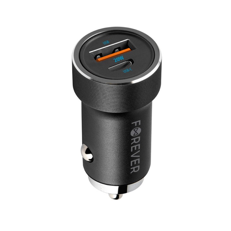 Avto polnilec FOREVER CC-06 , 20W, 12-24V, 1x USB-AA, 1x USB-C, PD, črn
