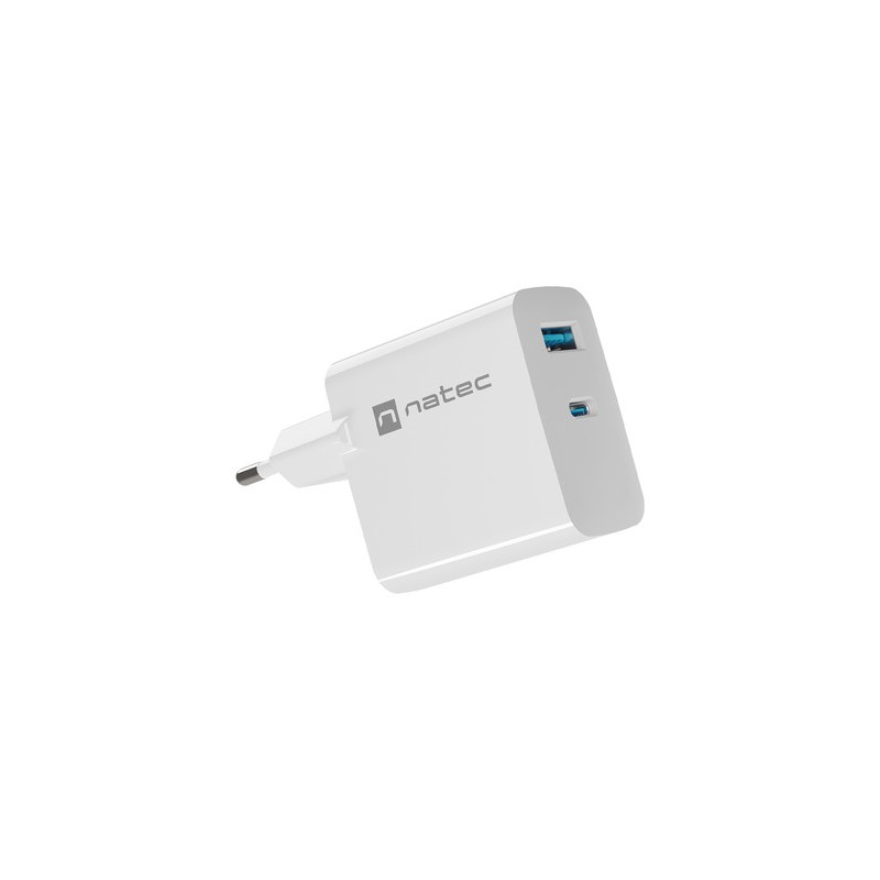 Polnilec Natec RIBERA GaN, 65W, 1x USB-A, 1x USB-C, PD 3.0, QC 3.0, bel
