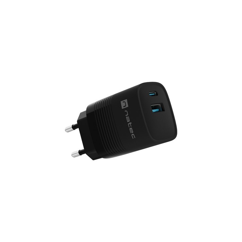 Polnilec Natec RIBERA GaN, 30W, 1x USB-A, 1x USB-C, PD 3.0, QC 3.0, črn