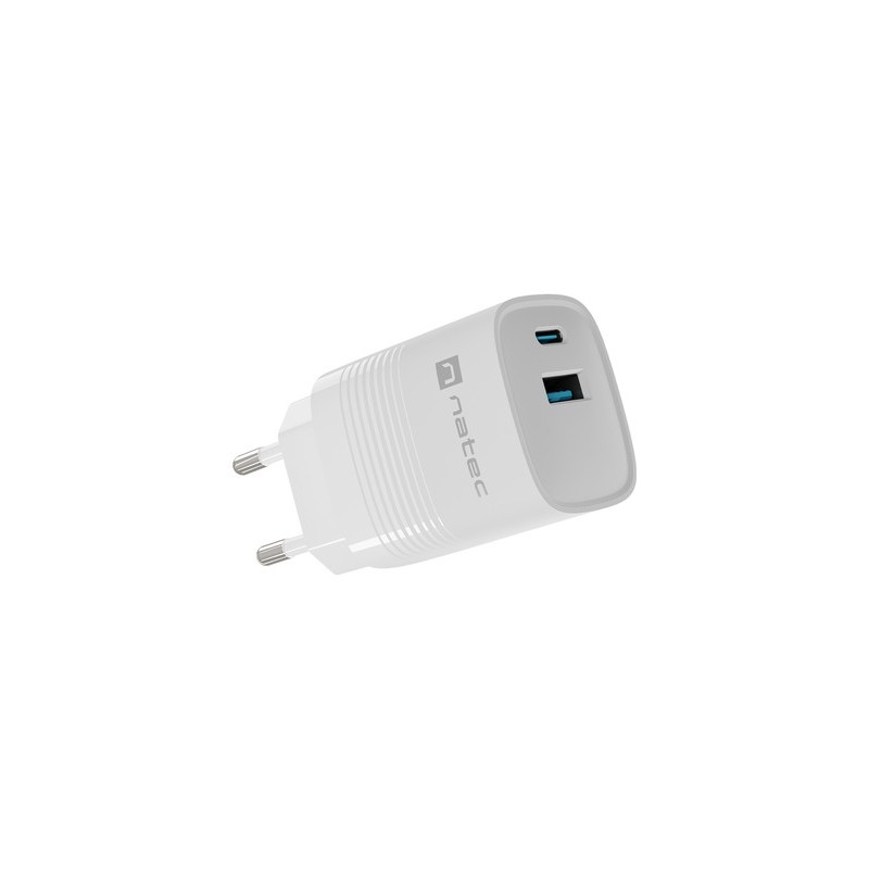 Polnilec Natec RIBERA GaN, 30W, 1x USB-A, 1x USB-C, PD 3.0, QC 3.0, bel