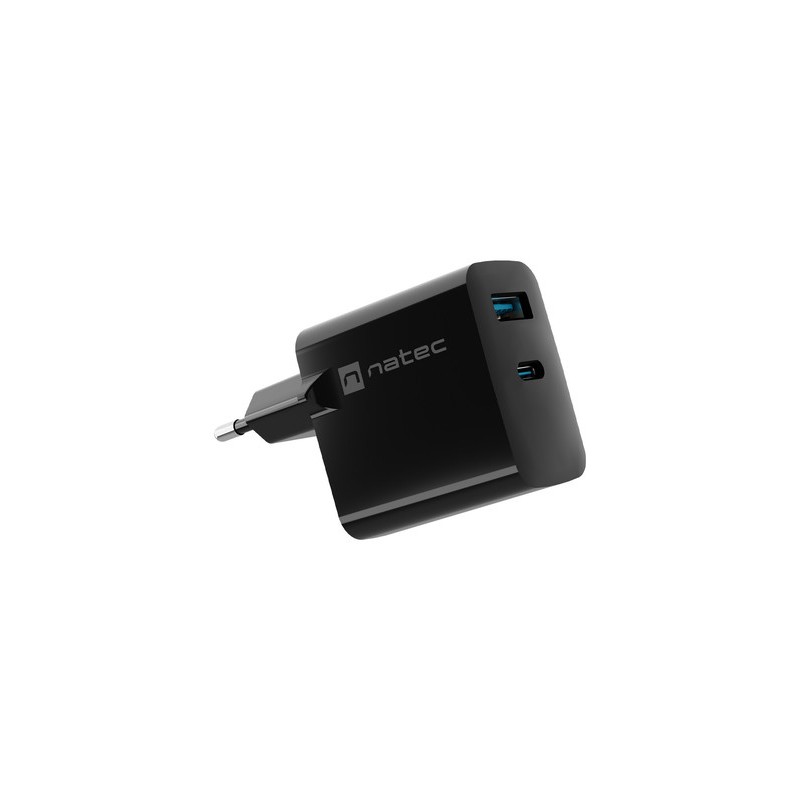 Polnilec Natec RIBERA GaN, 45W, 1x USB-A, 1x USB-C, PD 3.0, QC 3.0, črn