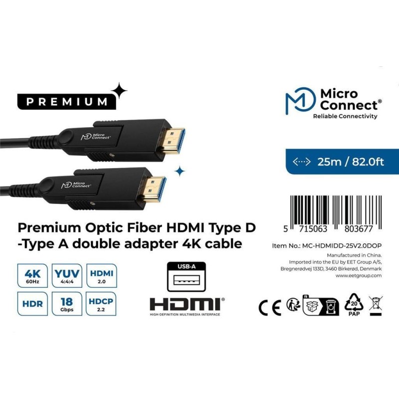 Kabel MicroConnect Premium HDMI-D, 25m s HDMI-A adapterjem
