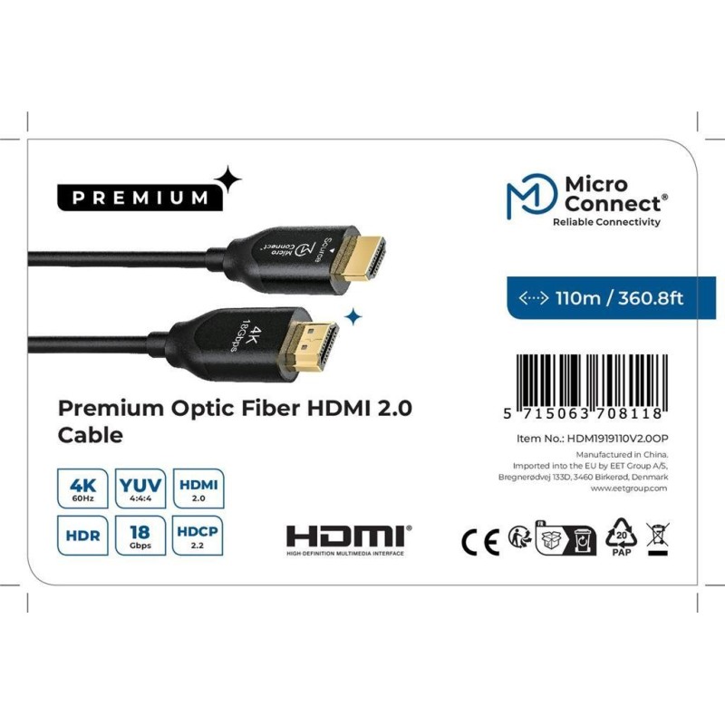 Kabel MicroConnect Premium optični HDMI 2.0, 110m 4K60Hz, 18 Gbps