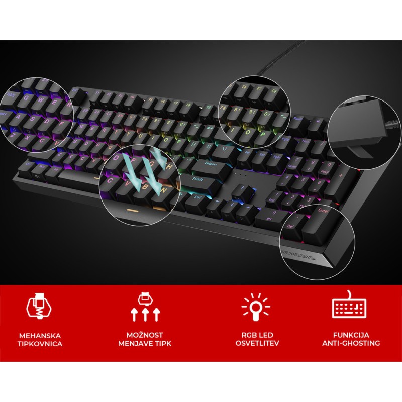 Tipkovnica Genesis Thor 404, RGB, Gateron Yellow Pro, črna