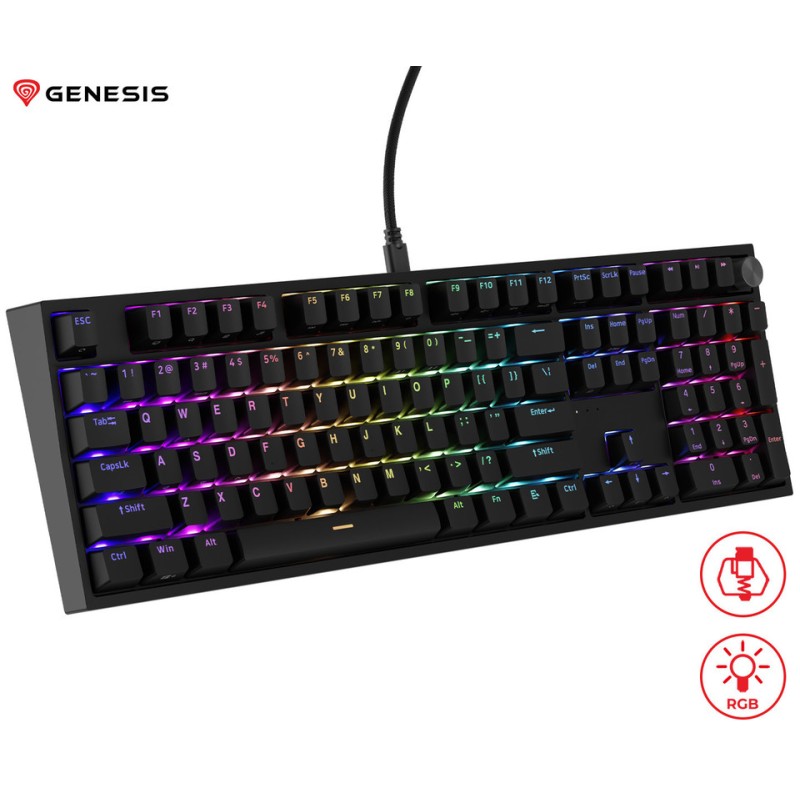 Tipkovnica Genesis Thor 404, RGB, Outemu Peach Silent V3, črna