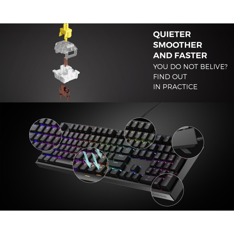 Tipkovnica Genesis Thor 404, RGB, Outemu Peach Silent V3, črna