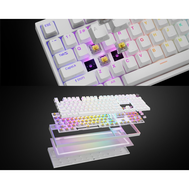 Tipkovnica Genesis Thor 404, RGB, Gateron Yellow Pro, bela