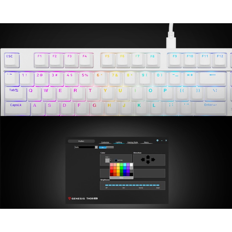 Tipkovnica Genesis Thor 404, RGB, Gateron Yellow Pro, bela