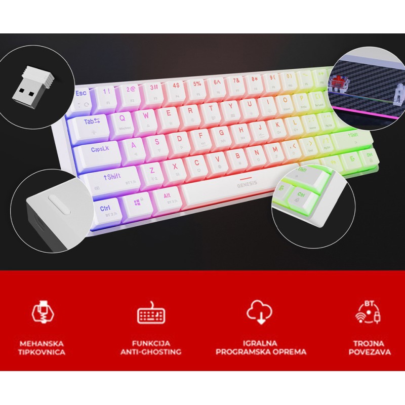 Tipkovnica Genesis Thor 660 G2, RGB, Gateron Brown stikala, bela