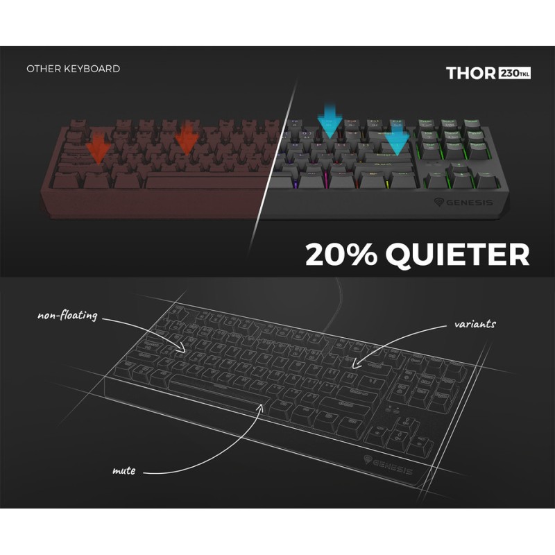 Tipkovnica Genesis Thor 230 TKL, RGB, Outemu Brown stikala, črna