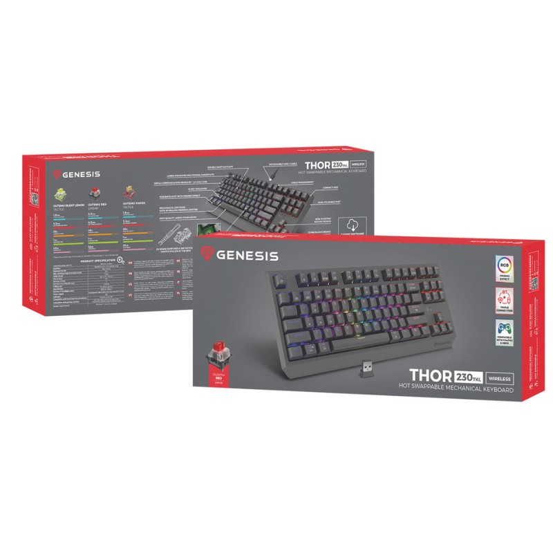 Tipkovnica Genesis Thor 230 TKL, RGB, Outemu Red stikala, črna