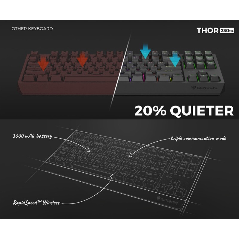 Tipkovnica Genesis Thor 230 TKL, RGB, Outemu Red stikala, črna