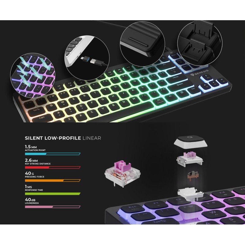 Tipkovnica Genesis Thor 430 TKL, RGB, Outemu Pink stikala, črna