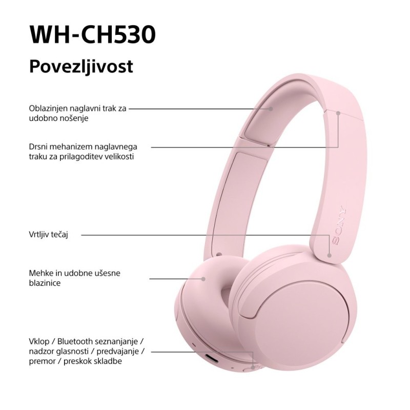 Slušalke Sony WH-CH530, roza