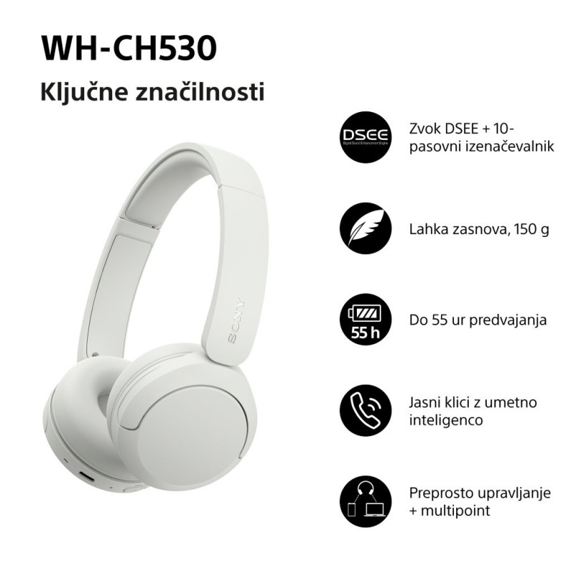Slušalke Sony WH-CH530, bele