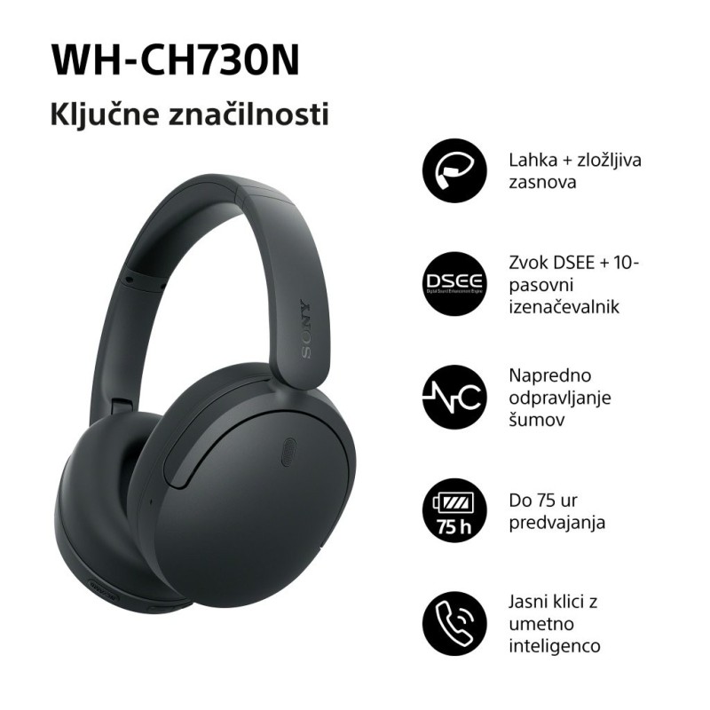 Slušalke Sony WH-CH730N, črne