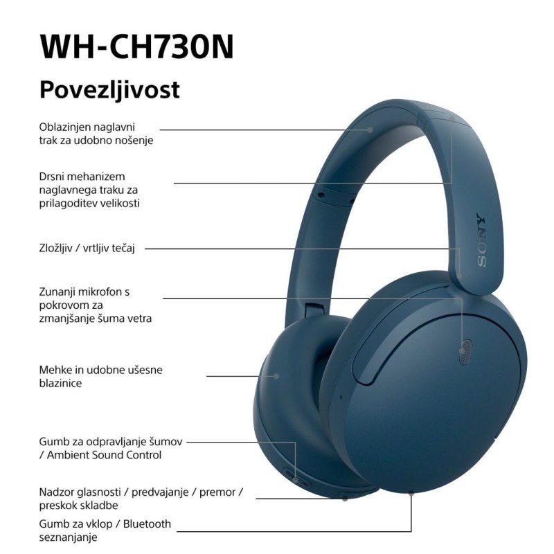 Slušalke Sony WH-CH730N, modre