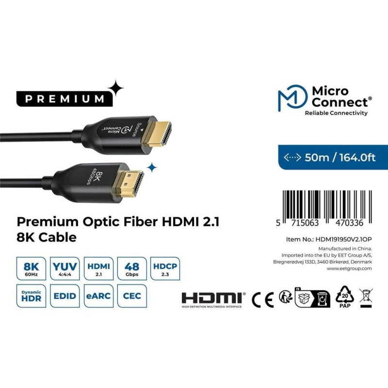 Kabel MicroConnect Premium optični aktiv. HDMI 2.1 8K, 50m
