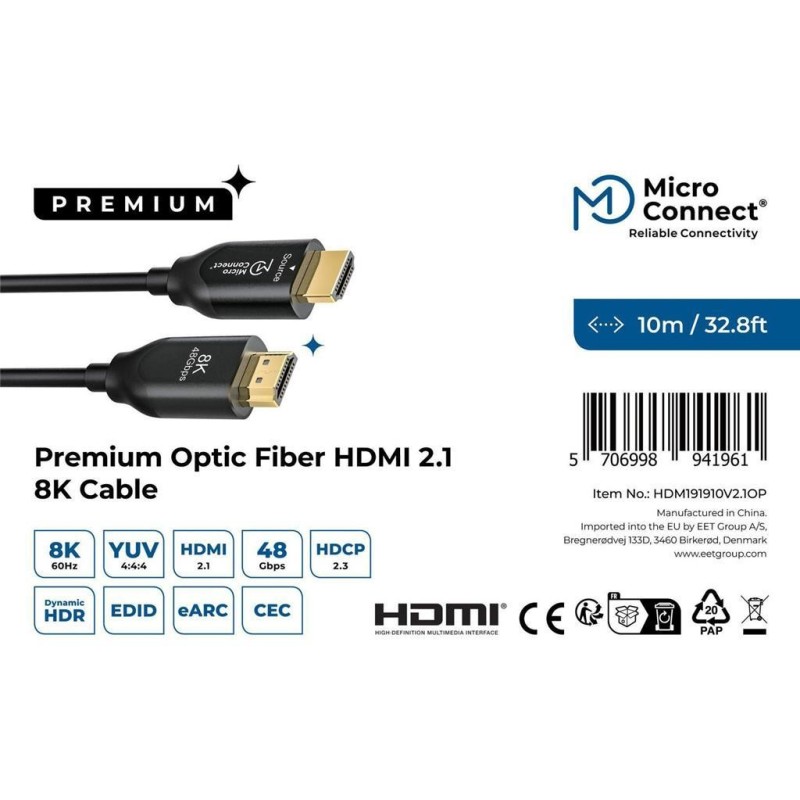 Kabel MicroConnect Premium optični aktiv. HDMI 2.1 8K, 10m