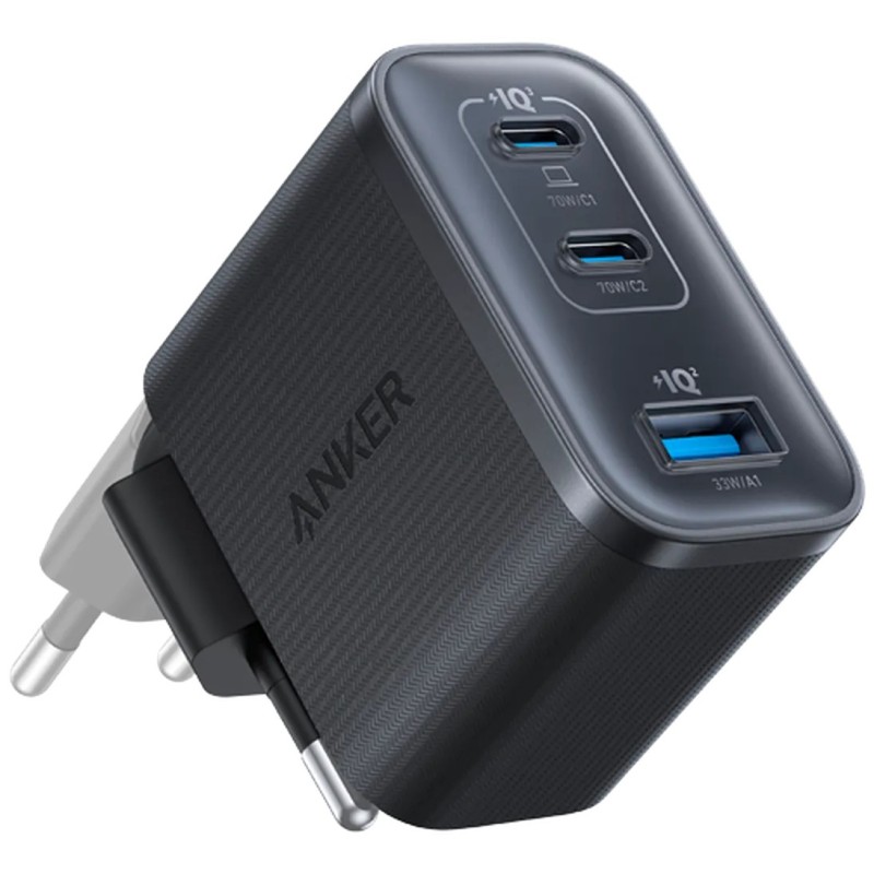Polnilec Anker Fast Charger 70W, 2x USB-C/A, črn