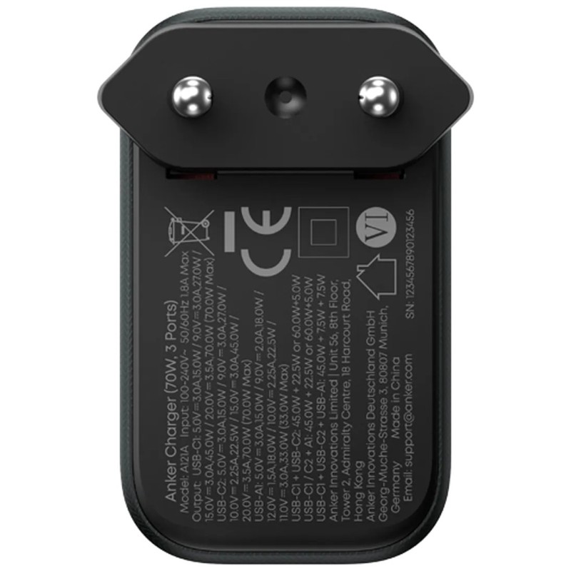 Polnilec Anker Fast Charger 70W, 2x USB-C/A, črn