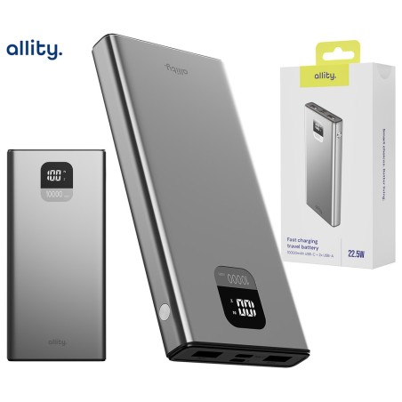 Prenosna baterija Powerbank Allity APB-100, 10.000mAh, PD, QC, siva