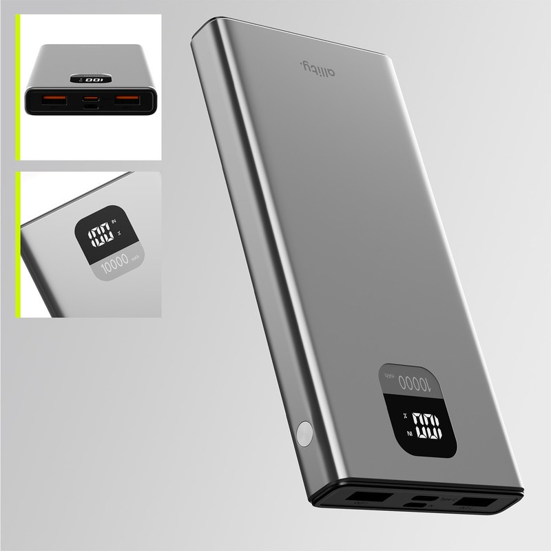 Prenosna baterija Powerbank Allity APB-100, 10.000mAh, PD, QC, siva