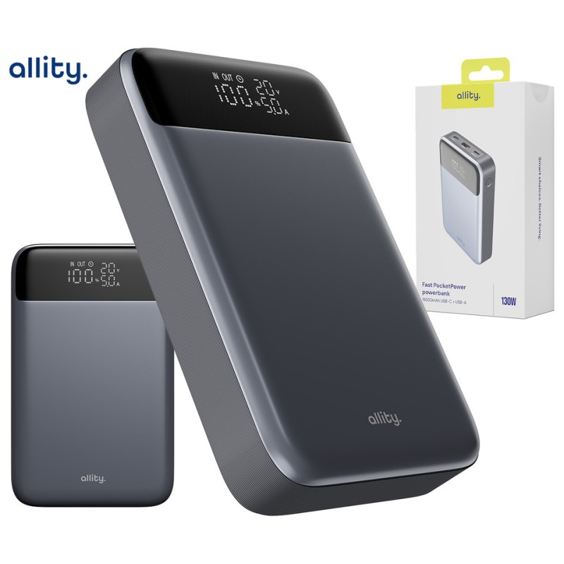 Prenosna baterija Powerbank Allity APB-200, 19.200mAh, PD, QC, siva