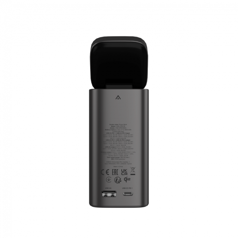 Prenosna baterija Powerbank Canyon Qi2 OnPower 150, 15000mAh, siva