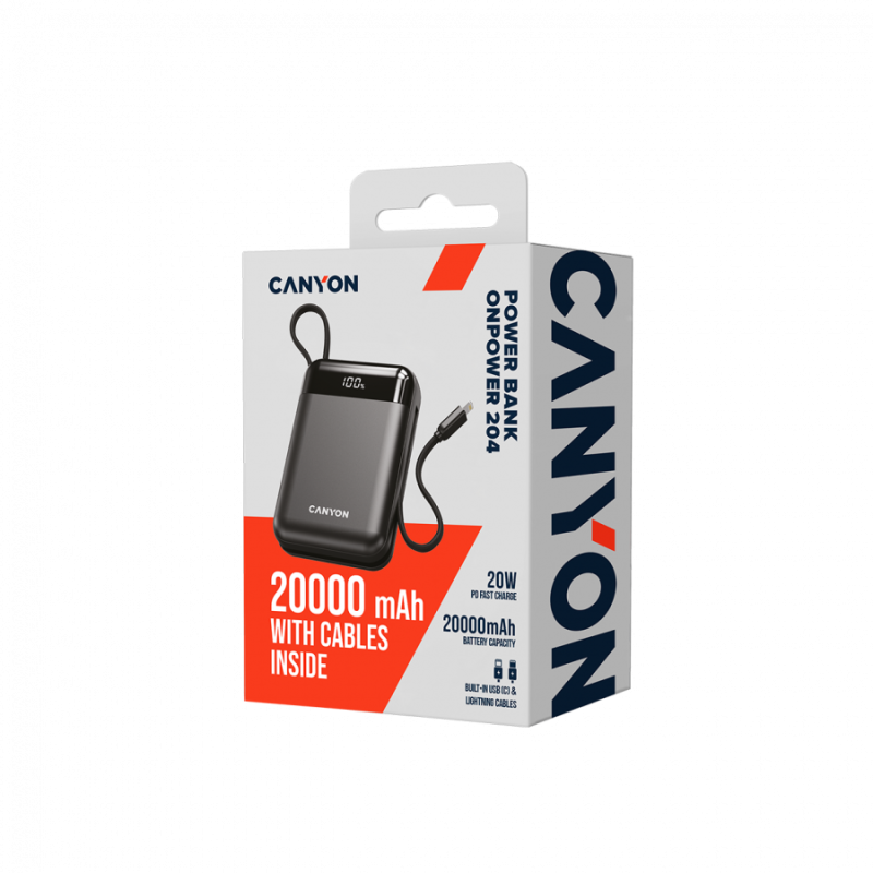 Prenosna baterija Powerbank Canyon OnPower 204, 20000mah, črna