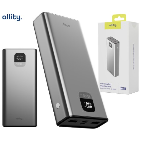 Prenosna baterija Powerbank Allity APB-100, 20.000mAh, PD, QC, siva