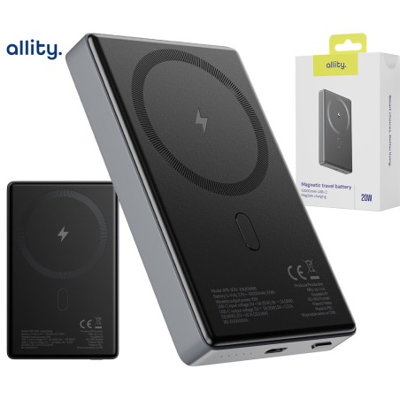 Prenosna baterija Powerbank Allity APB-300, 10.000mAh, MagSafe, PD, QC, siva
