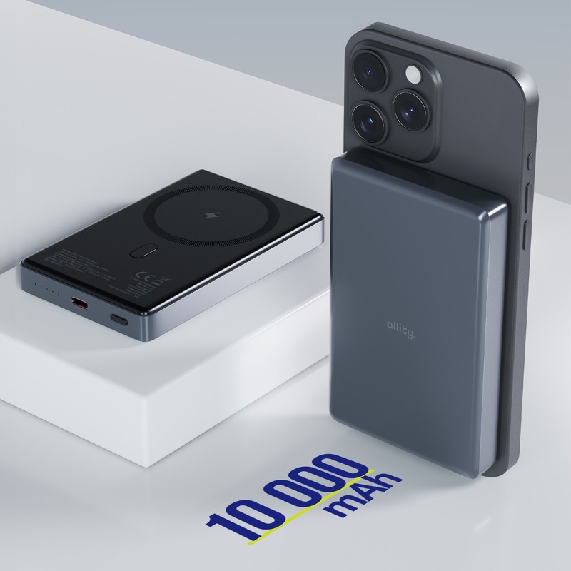 Prenosna baterija Powerbank Allity APB-300, 10.000mAh, MagSafe, PD, QC, siva