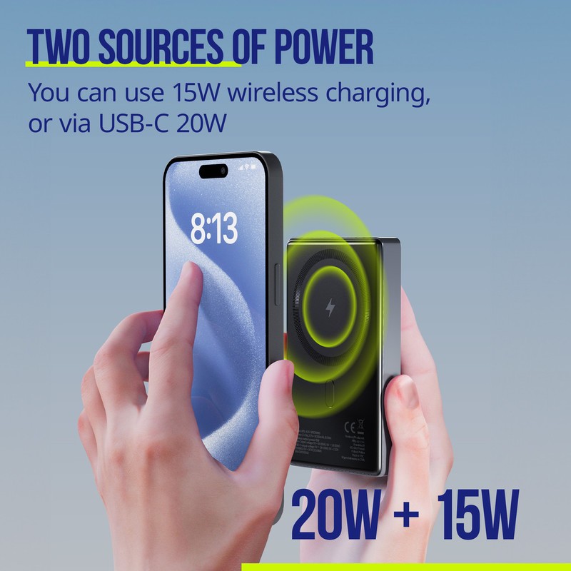 Prenosna baterija Powerbank Allity APB-300, 10.000mAh, MagSafe, PD, QC, siva