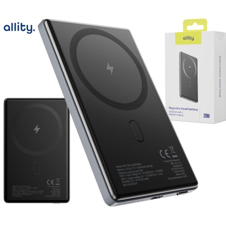Prenosna baterija Powerbank Allity APB-300, 5.000mAh, MagSafe, PD, QC, siva