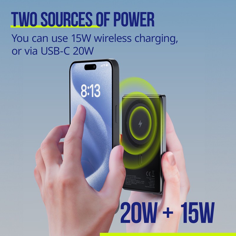 Prenosna baterija Powerbank Allity APB-300, 5.000mAh, MagSafe, PD, QC, siva