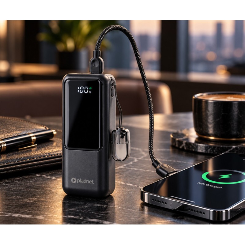 Prenosna baterija Powerbank Platinet PMPB1020P 2V1, 10.000mAh, QC, PD, črna