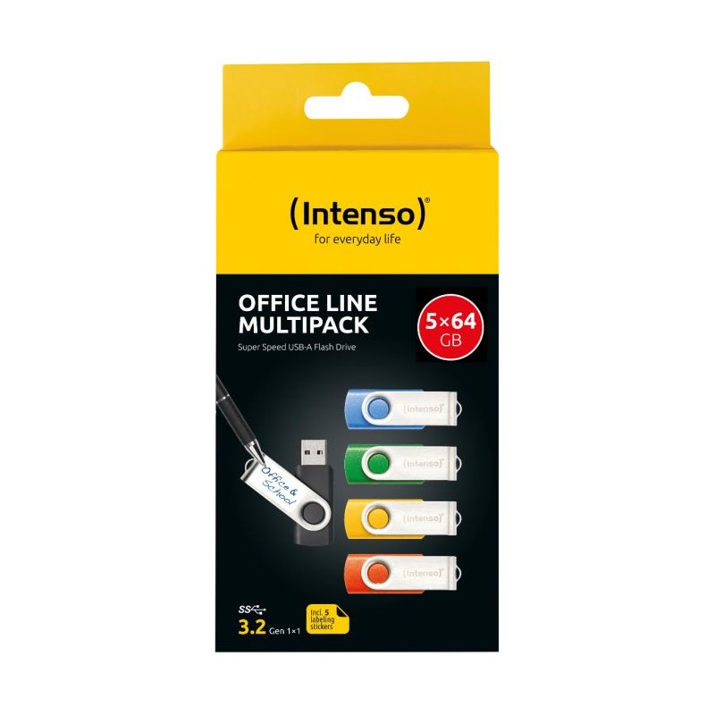 USB kjučki 5x64GB Intenso Office Line, USB 3.2, barvni