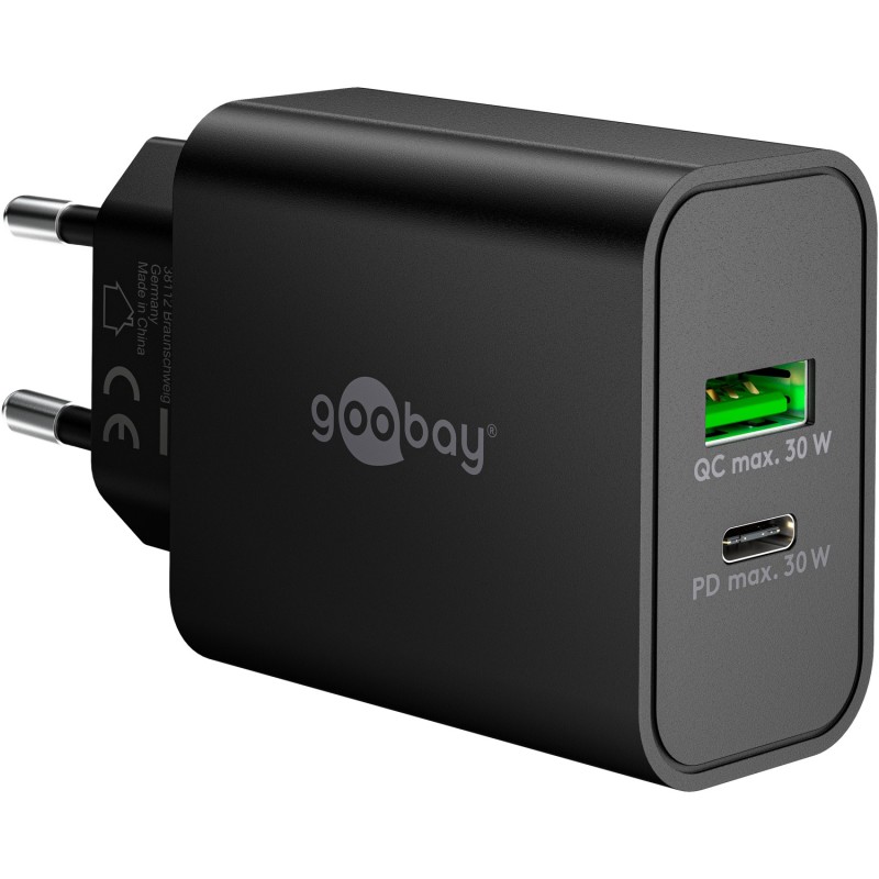 Polnilec Goobay 30W GaN Dual 1x USB-C PD, 1x USB-A QC, črn