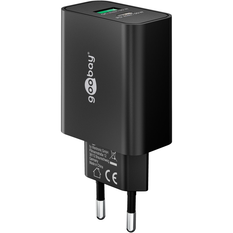 Polnilec Goobay 30W GaN Dual 1x USB-C PD, 1x USB-A QC, črn
