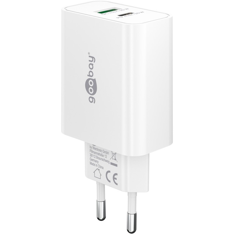 Polnilec Goobay 30W GaN Dual 1x USB-C PD, 1x USB-A QC, bel