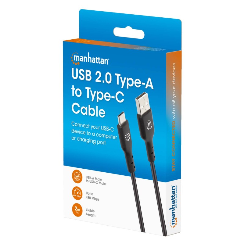 Kabel Manhattan USB 2.0 Type-A na USB-C (M/M), 2m